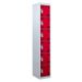 Tool Charging Locker - Perforated Door - RCD Plug - 6 Compartment - Red Doors - H.1800 W.450 D.450