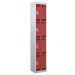 Tool Charging Locker - Perforated Door - RCD Plug - 4 Compartment - Red Doors - H.1800 W.300 D.450