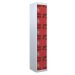 Tool Charging Locker - Perforated Door - Standard Plug - 6 Compartment - Red Doors - H.1800 W.450 D.450