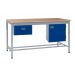 KIT A: Square Tube Workbench - Beech Top H.840 W.1500 D.750 - Single Drawer & Storage Cupboard - Blue Fronts