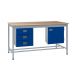 KIT B: Square Tube Workbench - Beech Top H.840 W.1500 D.750 - Storage Cupboard & Triple Drawer Unit - Blue Fronts