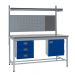 KIT D: Square Tube Workbench - Laminate Top H.840 W.1500 D.750 - Storage Cupboard, Triple Drawer Unit, 760mm Rear Support Posts, Louvre Panel & Laminate Upper Shelf - Blue Fronts