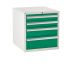 Euroslide Superbench Cabinets - 4 Drawer 2x100mm, 1x150mm, 1x200mm - H.620 W.600 D.650 - Green