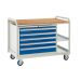 Euroslide Trolley Kit 16 - 2 Small Shelves - 900mm Euroslide 5 Drawer 4x100mm & 1x150mm - Beech Worktop - Dark Blue