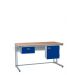KIT A: Cantilever Workbench - Beech Top H.840 W.1200 D.750 - Single Drawer & Storage Cupboard - Blue Fronts