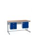 KIT B: Cantilever Workbench - Beech Top H.840 W.1200 D.750 - Storage Cupboard & Triple Drawer Unit - Blue Fronts