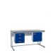 KIT B: Cantilever Workbench - Laminate Top H.840 W.1200 D.750 - Storage Cupboard & Triple Drawer Unit - Blue Fronts