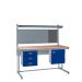 KIT D: Cantilever Workbench - Beech Top H.840 W.1500 D.750 - Storage Cupboard, Triple Drawer Unit, 760mm Rear Support Posts, Louvre Panel & Laminate Upper Shelf - Blue Fronts