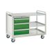 Euroslide Trolley Kit 7 - 2 Shelves & 600mm Euroslide 3 Drawer 1x150mm, 2x200mm - Steel Worktop - Green