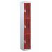 Perforated Door Locker - 3 Compartment - Red Doors - H.1800 W.300 D.450