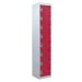 Tool Charging Locker - Solid Door - Standard Plug - 8 Compartment - Red Doors - H.1800 W.450 D.450