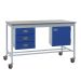 KIT B: Mobile Square Tube Workbench - Laminate Top H.840 W.1500 D.750mm - Storage Cupboard & Triple Drawer Unit - Blue fronts