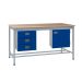 KIT B: Square Tube Workbench - Beech Top H.840 W.1200 D.750 - Storage Cupboard & Triple Drawer Unit - Blue Fronts