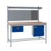 KIT C: Square Tube Workbench - Beech Top H.840 W.1800 D.750 - Single Drawer, Storage Cupboard, 760mm Rear Support Posts, Louvre Panel & Laminate Upper Shelf - Blue Fronts