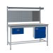 KIT C: Square Tube Workbench - Laminate Top H.840 W.1500 D.750 - Single Drawer, Storage Cupboard, 760mm Rear Support Posts, Louvre Panel & Laminate Upper Shelf - Blue Fronts