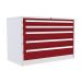  Euroslide 5 Drawer - 2x100mm, 2x150mm, 1x200mm - H.825 W.1200 D.650 - Red