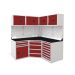  Modular Workshop Corner Kit 1 - H.2000 D.650 - Black Laminate Worktop - Red Fronts 