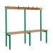 School Cloakroom Island Bench - Single Depth - Green Frame - 8 Hooks - L.1200 W.1500 D.300