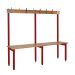 School Cloakroom Island Bench - Single Depth - Red Frame - 8 Hooks - L.1200 W.1500 D.300