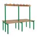 School Cloakroom Island Bench - Double Depth - Green Frame - 16 Hooks - L.1200 W.1500 D.600