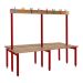 School Cloakroom Island Bench - Double Depth - Red Frame - 16 Hooks - L.1200 W.1500 D.600