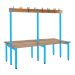 School Cloakroom Island Bench - Double Depth - Light Blue Frame - 16 Hooks - L.1200 W.1500 D.600