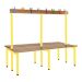 School Cloakroom Island Bench - Double Depth - Yellow Frame - 16 Hooks - L.1200 W.1500 D.600