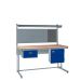 KIT C: Cantilever Workbench - Beech Top H.840 W.1500 D.750 - Single Drawer, Storage Cupboard, 760mm Rear Support Posts, Louvre Panel & Laminate Upper Shelf - Blue Fronts