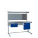 KIT C: Cantilever Workbench - Laminate Top H.840 W.1200 D.750 - Single Drawer, Storage Cupboard, 760mm Rear Support Posts, Louvre Panel & Laminate Upper Shelf - Blue Fronts