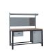 KIT C: Heavy Duty Workbench - Beech Top H.840 W.1800 D.750 - Single Drawer, Storage Cupboard, 760mm Rear Support Posts, Louvre Panel & Laminate Upper Shelf - Light Grey Fronts