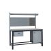KIT C: Heavy Duty Workbench - Laminate Top H.840 W.1500 D.750 - Single Drawer, Storage Cupboard, 760mm Rear Support Posts, Louvre Panel & Laminate Upper Shelf - Light Grey Fronts