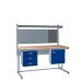 KIT D: Cantilever Workbench - Beech Top H.840 W.1500 D.750 - Storage Cupboard, Triple Drawer Unit, 760mm Rear Support Posts, Louvre Panel & Laminate Upper Shelf - Blue Fronts