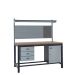 KIT D: Heavy Duty Workbench - Beech Top H.840 W.1200 D.750 - Storage Cupboard, Triple Drawer Unit, 760mm Rear Support Posts, Louvre Panel & Laminate Upper Shelf - Light Grey Fronts