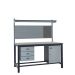 KIT D: Heavy Duty Workbench - Laminate Top H.840 W.1500 D.750 - Storage Cupboard, Triple Drawer Unit, 760mm Rear Support Posts, Louvre Panel & Laminate Upper Shelf - Light Grey Fronts
