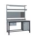 KIT E: Heavy Duty Workbench - Laminate Top H.840 W.1200 D.750 - Single Drawer, Storage Cupboard, 1180mm Rear Support Posts, Service Duct Worktop Fitting, Light & Tool Rail Support, 3 Setting LED Light 30 Watt, Louvre Panel & Laminate Upper Shelf