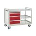 Euroslide Trolley Kit 7 - 2 Shelves & 600mm Euroslide 3 Drawer 1x150mm, 2x200mm - Steel Worktop - Red