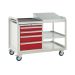 Euroslide Trolley Kit 9 - 2 Shelves & 600mm Euroslide 4 Drawer 2x100mm, 1x150mm & 1x200mm - Sloping Top & Tool Tray - Red