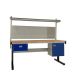 Premium Electric Height Adjustable Workbench - Beech Top H.840 W.1500 D.750mm - Single Drawer, Storage Cupboard, 760mm Rear Support Posts, Louvre Panel & Laminate Upper Shelf