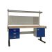 Premium Electric Height Adjustable Workbench - Beech Top H.840 W.1800 D.750mm - Storage Cupboard, Triple Drawer Unit, 760mm Rear Support Posts, Louvre Panel & Laminate Upper Shelf