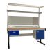 Premium Electric Height Adjustable Workbench - Beech Top H.840 W.1200 D.750mm - Single Drawer, Storage Cupboard, 1180mm Rear Support Posts, Service Duct Worktop Fitting, Light & Tool Rail Support, 3 Setting LED Light 30 Watt, Louvre Panel & Laminate Upper