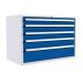  Euroslide 5 Drawer - 1x100mm, 2x125mm, 1x150mm, 1x250mm - H.825 W.1200 D.650 - Blue