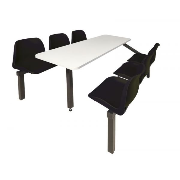 6 Seater Single Entry Canteen Furniture - Black Seats