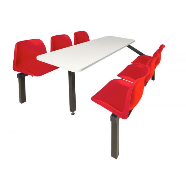 6 Seater Single Entry Canteen Furniture - Red Seats