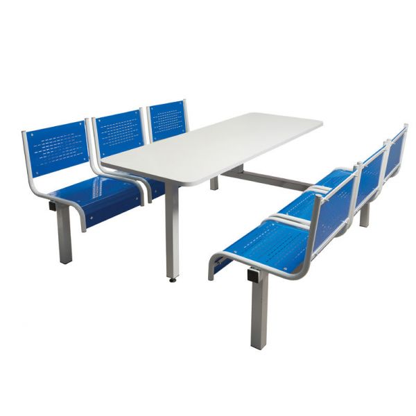 6 Seater Double Entry Premium Canteen Furniture - Blue Seats